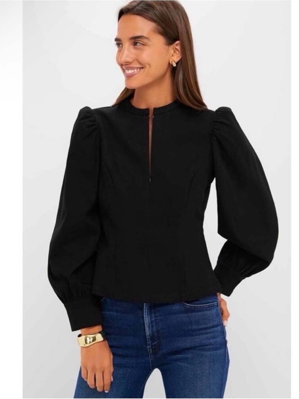 Tuckernuck HYACINTH HOUSE Black Denim Front Zip Anderson Blouse Top NWOT XXS